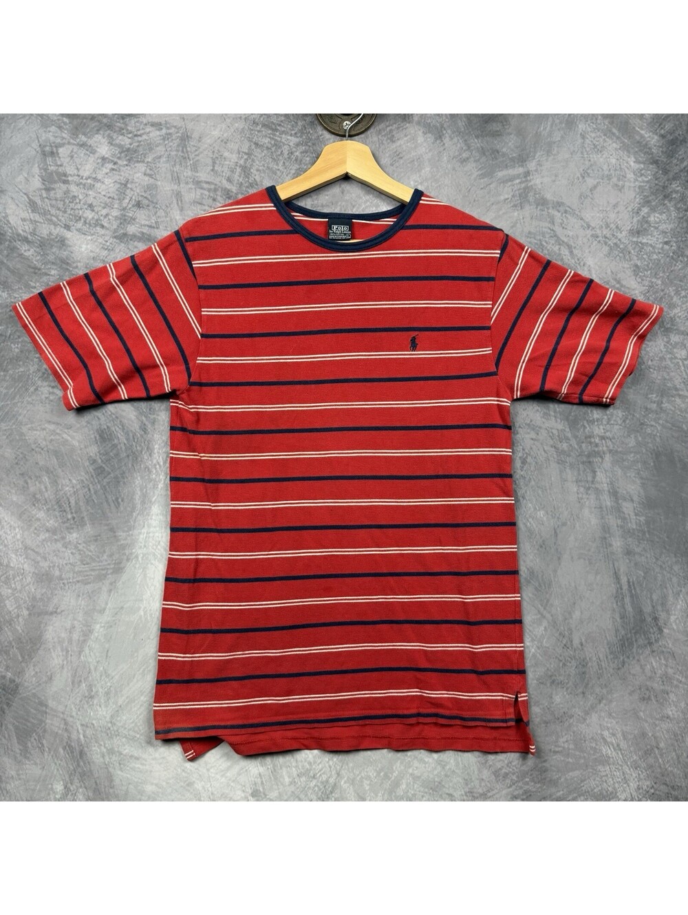 90’s Vtg Polo Ralph Lauren Shirt Mens L Stripe Red Cotton Pique